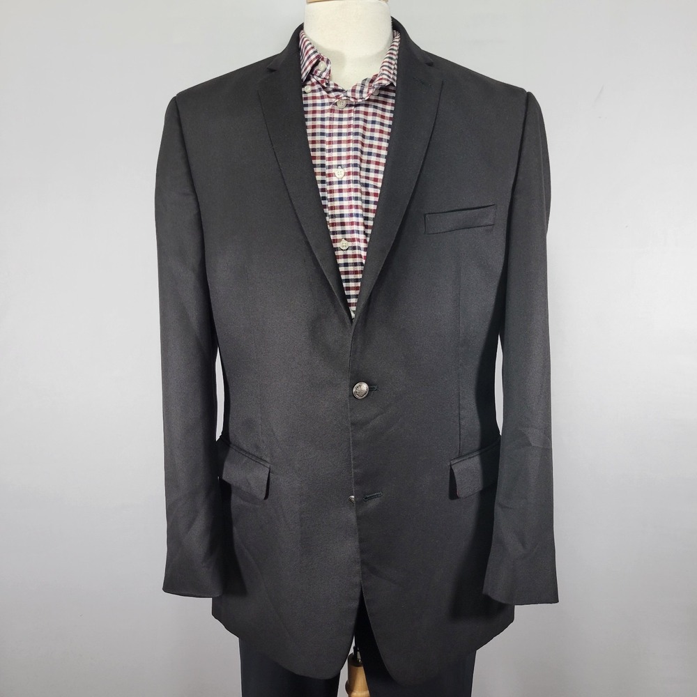 Alfani Men's Sport Coat Blazer Two Button Solid Black Polyester Blend 44L SLIM